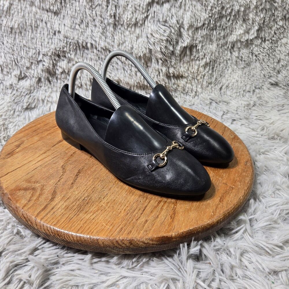 Wanted Women Gold Buckled Loafers Black Soft Block Heels Size 7.5-8 EU 38 Ballet